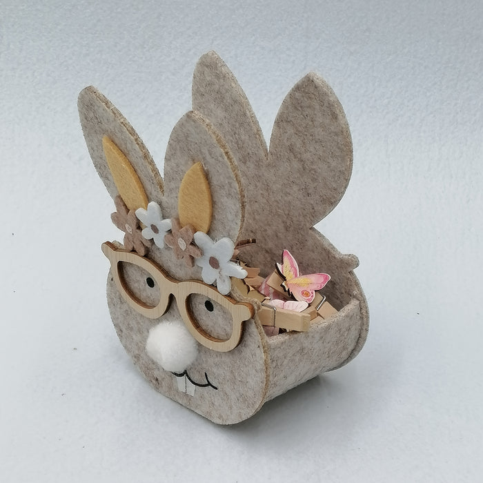 Light Grey Felt Fabric Cute Rabbit Basket, Easter Party Storage Decorative Basket, No Feathers, Holiday Home Decor