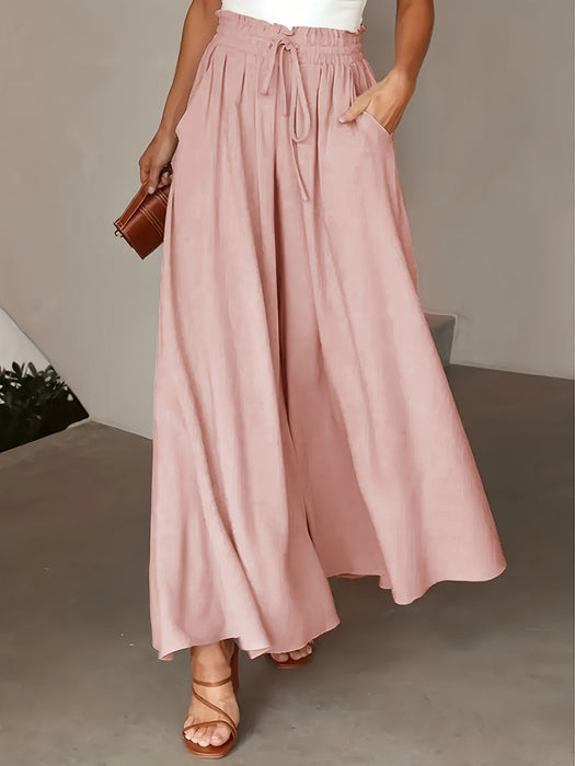 Women's Elastic Waist Wide Leg Tie-Front Pants, Casual Loose Linen Pants for Spring & Summer