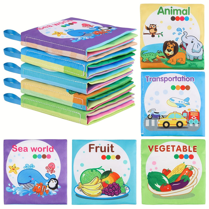5-Pack/3-Pack Soft Fabric Baby Books, Cognitive Educational Toys, Durable & Washable, Vibrant Fruit, Animal, Ocean Themes, Early Learning & Cognitive Development, Perfect for Christmas, Birthday, Halloween, Thanksgiving, East