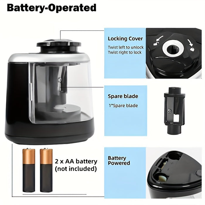Sleek Black Electric Pencil Sharpener with Auto-Stop Feature - Durable PP Construction, Fast & Efficient Lead Sharpening for Office Use, Perfect for Winter, New Year