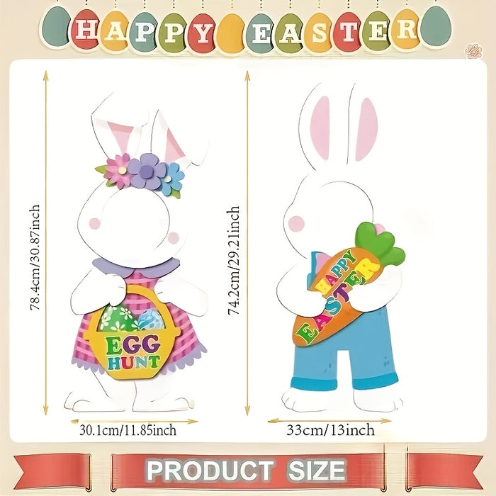 2pcs Large Easter Bunny Yard Signs with Stakes, Art Deco Style Plastic Seasonal Outdoor Decorations, Happy Easter Party Photo Props, No Electricity or Battery Needed, Festive Garden Accessories|Festive Decoration|Durable Outd