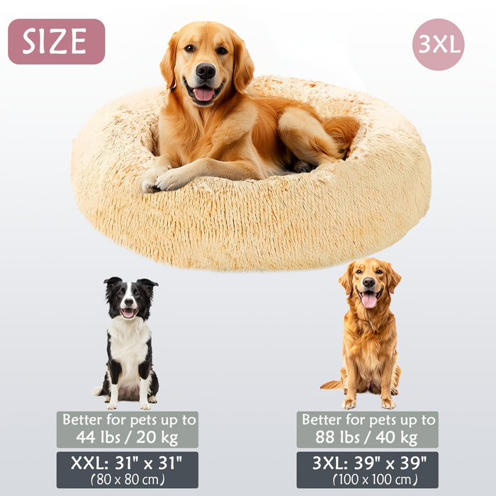 Calming Dog & Cat Bed, Donut Cuddler Warming Cozy Soft Round Bed, Fluffy Faux Fur Plush Cushion Bed For Small Medium And Large Dogs And Cats (16"/20"/24"/28"/31"/39") Christmas Gift