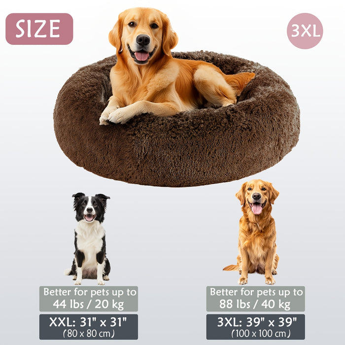 Calming Dog & Cat Bed, Donut Cuddler Warming Cozy Soft Round Bed, Fluffy Faux Fur Plush Cushion Bed For Small Medium And Large Dogs And Cats (16"/20"/24"/28"/31"/39") Christmas Gift