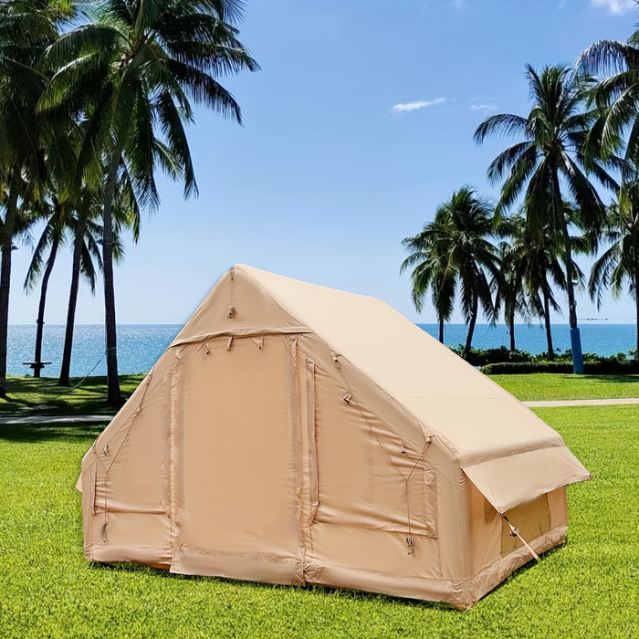 6-Person Inflatable Camping Tent - Easy Setup, All-Season Waterproof & Windproof Shelter, Portable Air Tent for Hiking, Fishing & Outdoor Adventures, Light Yellow Oxford Fabric, TPU Support Poles, Zipper Closure, Outdoor Camp