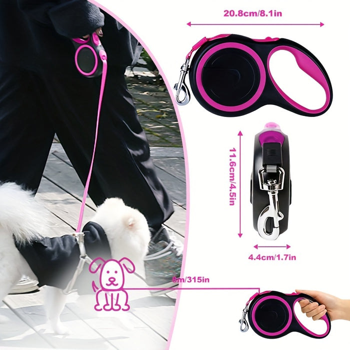 26ft Retractable Dog Leash For Dogs Up To 110lbswith  Anti-Slip Rubber Handle, One-Button Brake