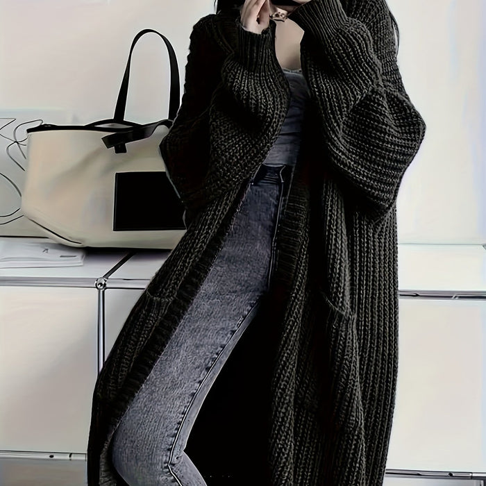 Women's Solid Color Open Front Knitted Cardigan, Long Sleeve, Spring/Fall Casual Wear