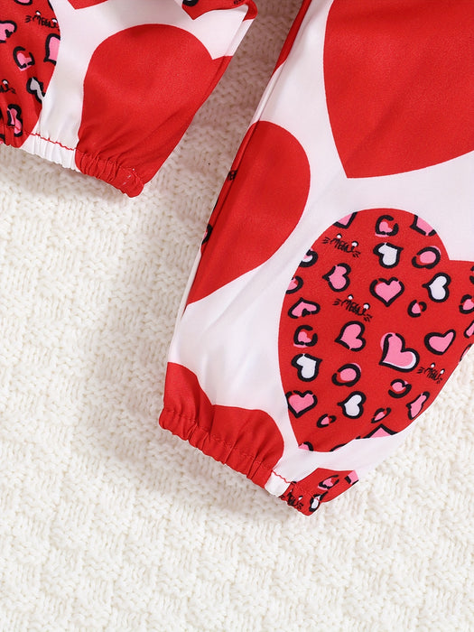 3pcs Baby Girl Outfit Set, "The Princess Has Arrived" Print Long Sleeve Romper with Ruffle Detail, Heart Pattern Print Pants, and Headband, Polyester Knit Fabric, Crew Neck, Regular Fit, for Spring/Fall - Perfect for Valentin
