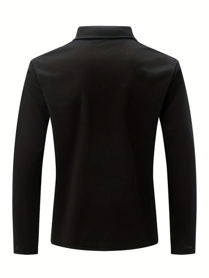 Men's Casual Long Sleeve Zipper Lapel Shirt with Chest Pocket, Spring/Fall Outdoor Wear