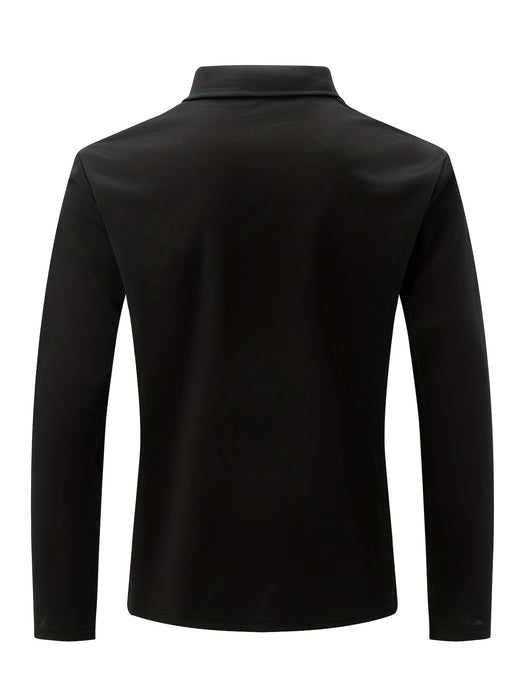 Men's Casual Long Sleeve Zipper Lapel Shirt with Chest Pocket, Spring/Fall Outdoor Wear