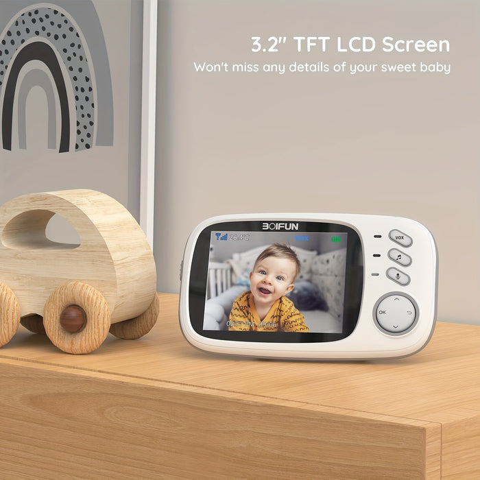 BOIFUN Video Baby Monitor Camera, Night Vision, No WiFi, ECO Mode, 3.2-inch IPS Screen, Two-way Audio, Rechargeable Battery, Feeding Reminder, Temperature Monitoring, Smart 8 Lullabies, Pet, Child