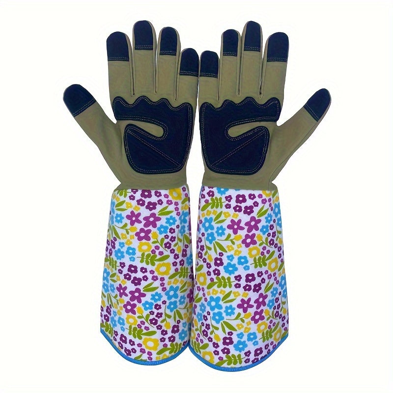1 Pair Ambidextrous Thorn Proof Gardening Gloves, Polyester Material, Lead & Latex Free, Touch Screen Compatible, Breathable with Reinforced Fingertips & Extended Sleeves for Rose Pruning & Outdoor Work