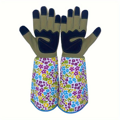 1 Pair Ambidextrous Thorn Proof Gardening Gloves, Polyester Material, Lead & Latex Free, Touch Screen Compatible, Breathable with Reinforced Fingertips & Extended Sleeves for Rose Pruning & Outdoor Work