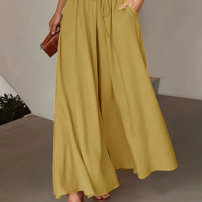 Women's Elastic Waist Wide Leg Tie-Front Pants, Casual Loose Linen Pants for Spring & Summer