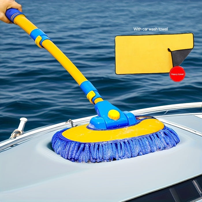 15° Curved Car Wash Brush with a Long Handle, 43-Inch Extension Pole, Includes Cleaning Cloth, Ultra-Fine Microfiber Cleaning Mop for Trucks, Cars, Suvs, And Boats, 2-In-1 Car Wash And Dusting Tool That Won'T Damage Paint Or