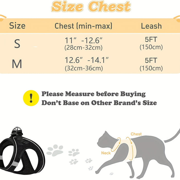 Escape-Proof Cat Harness & Leash Set: Reflective Soft Mesh Vest for Safe Outdoor Adventures with Your Kitten