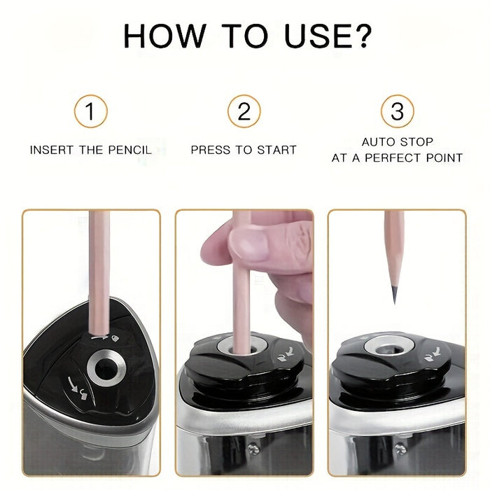 Sleek Black Electric Pencil Sharpener with Auto-Stop Feature - Durable PP Construction, Fast & Efficient Lead Sharpening for Office Use, Perfect for Winter, New Year