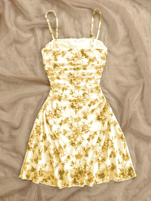 [New Floral Print Elegant Dress] Women's New Floral Print Halter Dress Fashionable Elegant Suitable for All Seasons
