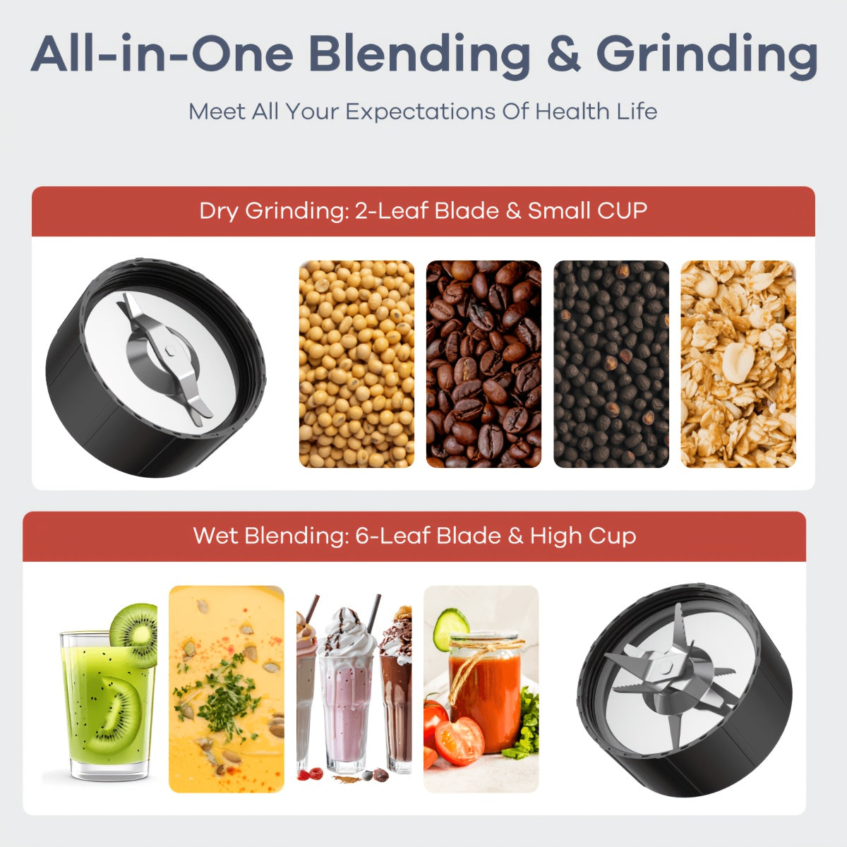 Ganiza Smoothie Juicers, Blender For Shakes And Smoothies, 15pcs Personal Blender And Grinder Combo For Kitchen, Smoothies Maker With 4 BPA-Free Portable Blender Cup, Nutritious Recipe, MAX 900W, Gifts For Family And Friends