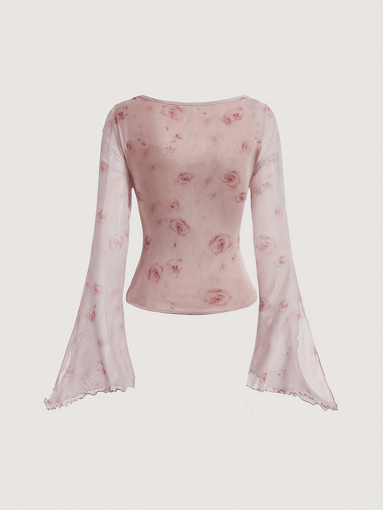 Stylish Floral Print Knot Front Slim Fit T-Shirt - Women's Elegant Flare Sleeve T-Shirts for Spring & Fall - Casual, Comfortable, and Versatile Clothing for Ladies
