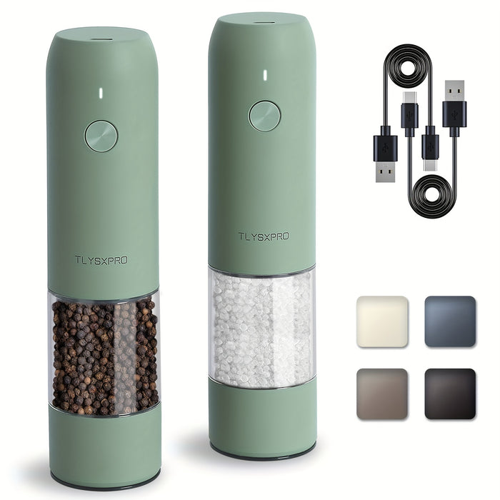 2pcs, Pepper Grinder, Household Sea Salt Ginder, Electric Adjustable Spice Grinder, Automatic Pepper Mill, Reusable USB Rechargeable Pepper Crusher for Kitchen Camping Picnic Camping, Kitchen Gadgets, Mother's Day Gifts Kitch