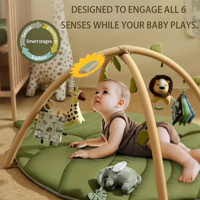 Baby Play Gym And Activity Mat, Oversized Leafy Baby Playpen With 6 Removable Toys, Infant Stationary Activity Center, Promotes Motor Skills And Sensory Development, Early Learning Crawling Mat, Essential Gift For Newborn Bab