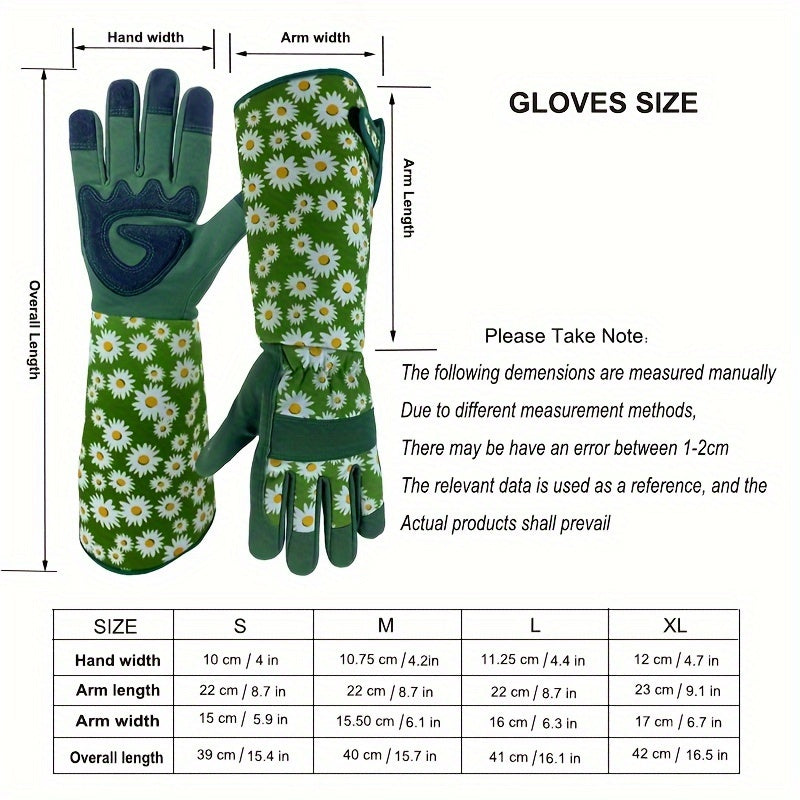 1 Pair Ambidextrous Thorn Proof Gardening Gloves, Polyester Material, Lead & Latex Free, Touch Screen Compatible, Breathable with Reinforced Fingertips & Extended Sleeves for Rose Pruning & Outdoor Work