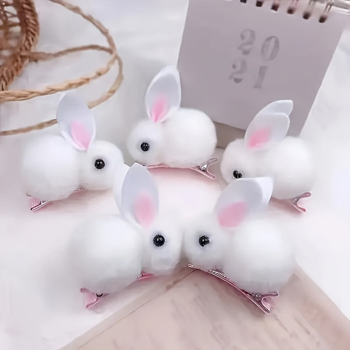 [2pcs Fluffy Easter Bunny Clips] 2pcs Cute & Sweet Easter Bunny Hair Clips - Fluffy Plush, Warm 3D Rabbit Design for Women - Perfect for Parties & Casual Wear