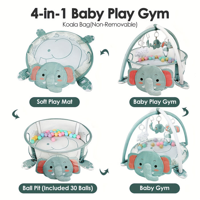 Dearlomum 4 In 1 Baby Play Mat Baby Gym, Tummy Time Mat For Floor Activity Fitness Ball Pit, Includes 30 Balls With 5 Baby Learning Sensory Baby Toys For Newborn Boys And Girls Gift
