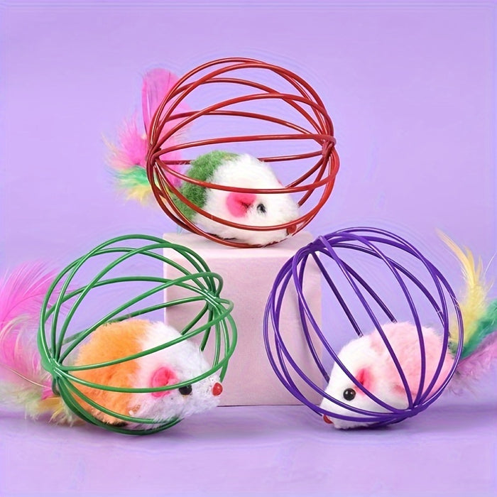 Amusing, Interactive Cat Toy with Real Feather Tail - Cage Mouse Teaser for Endless Fun, Durable Fabric Material, Cat Interactive Toy