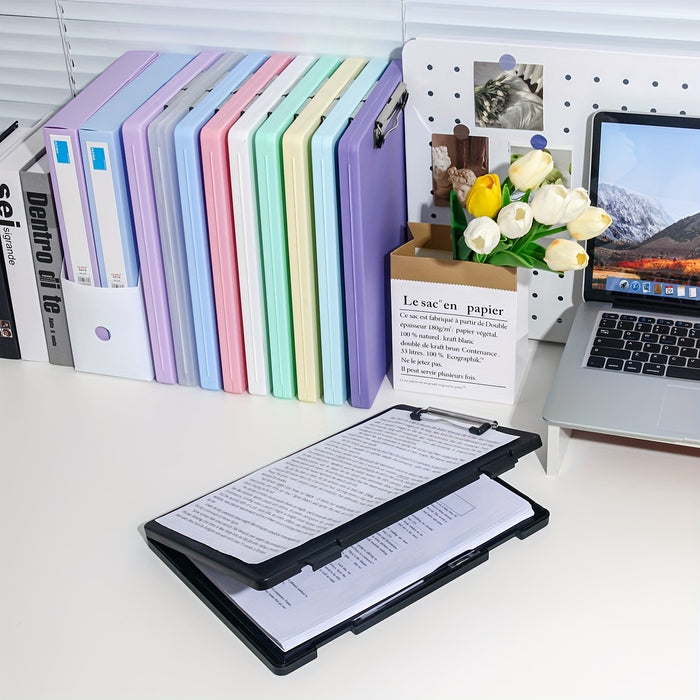 A4 File Folder Storage Box with Clip, Large Capacity for Student Test Papers, Subject Classification, Multi-functional for Music and Information Books
