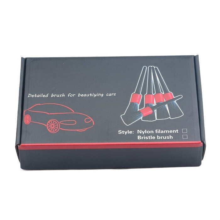 5pcs set, hardcover car beauty car wash detail brush five-piece set pp car wash brush box packed pig hair nylon sharpened brush