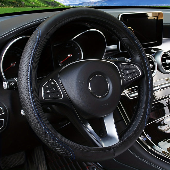 Embossed Faux Leather Car Steering Wheel Cover, Soft Comfortable Grip, Universal Fit 14.57-14.96inch Diameter, Automotive Accessory without Inner Ring