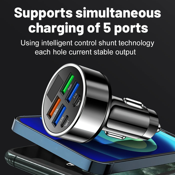New Car Charger QC3.0 Fast Six-in-One Multi-Function Dual PD Car Adapter with Digital Display