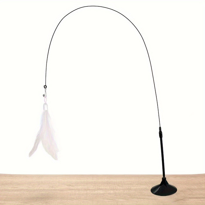 1pc Interactive Feather Cat Teaser Stick Toy with Bell and Suction Cup for Cat Play and Exercise
