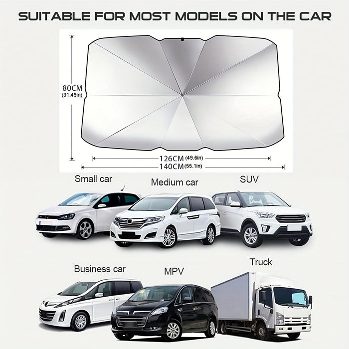 1pc Universal Foldable Car Windshield Sunshade, 140x80cm, Black, Portable for SUV, Off-Road Vehicles