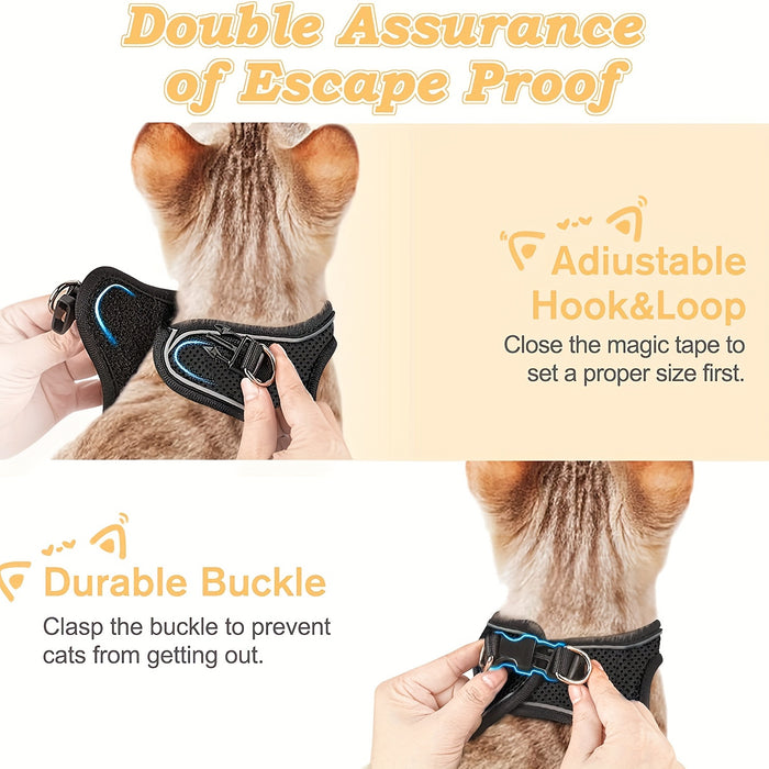 Escape-Proof Cat Harness & Leash Set: Reflective Soft Mesh Vest for Safe Outdoor Adventures with Your Kitten