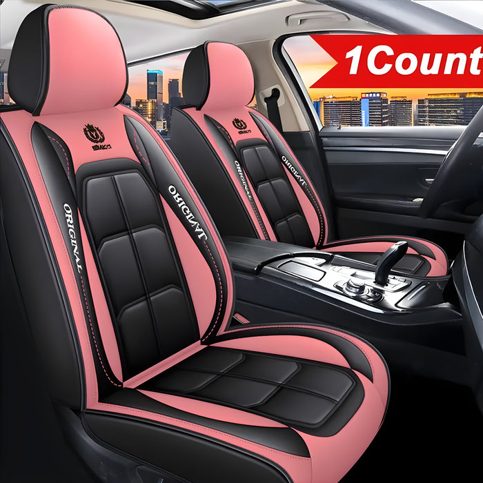 1pc ORIGINAL Blue & Black PU Leather Car Seat Cover - Durable, Breathable, Easy Installation, All-Season Protection - Premium Interior Upgrade for Front Seats