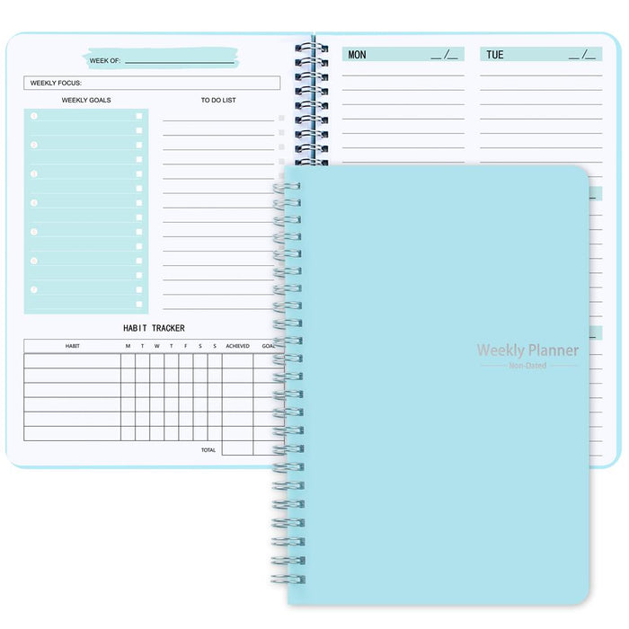 1pc TREES A5 Spiral Undated Planner, 52 Sheets, Daily Weekly Agenda Notebook, PVC Cover, Office School Stationery, Goal Setting & Planning, 8.3x5.5 Inches