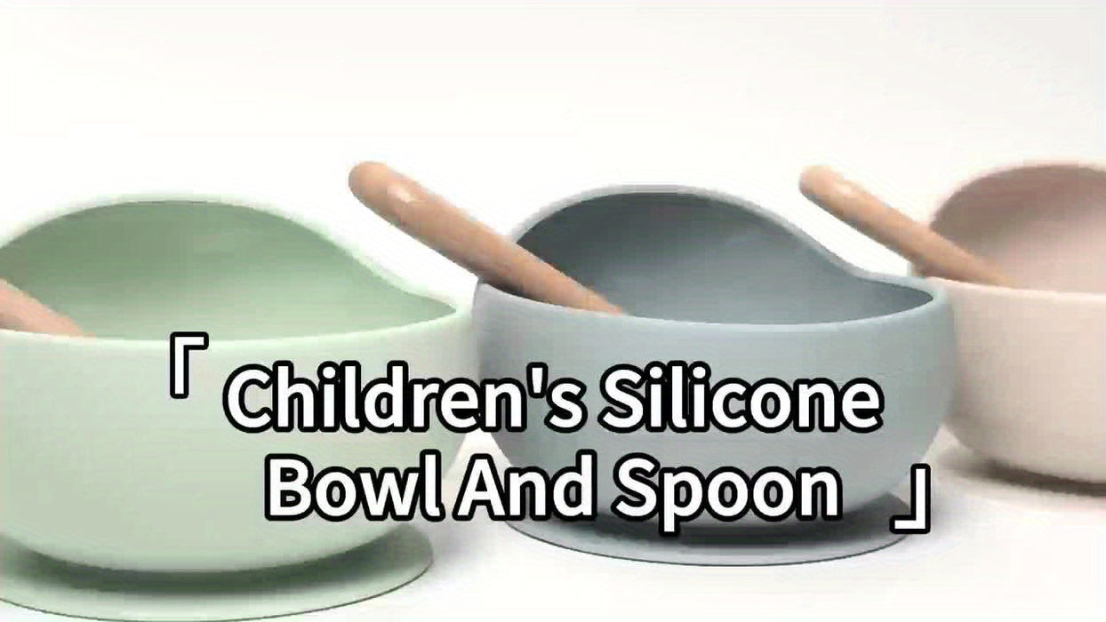 1set Baby Feeding Bowl And Spoon Set, Silicone Baby Bowl Suction Cup With Wooden Spoon Silicone Suction Base Non Slip Baby First Feeding Kit Gift For Toddler Children Girls Boys, Halloween, Thanksgiving, Christmas Gift