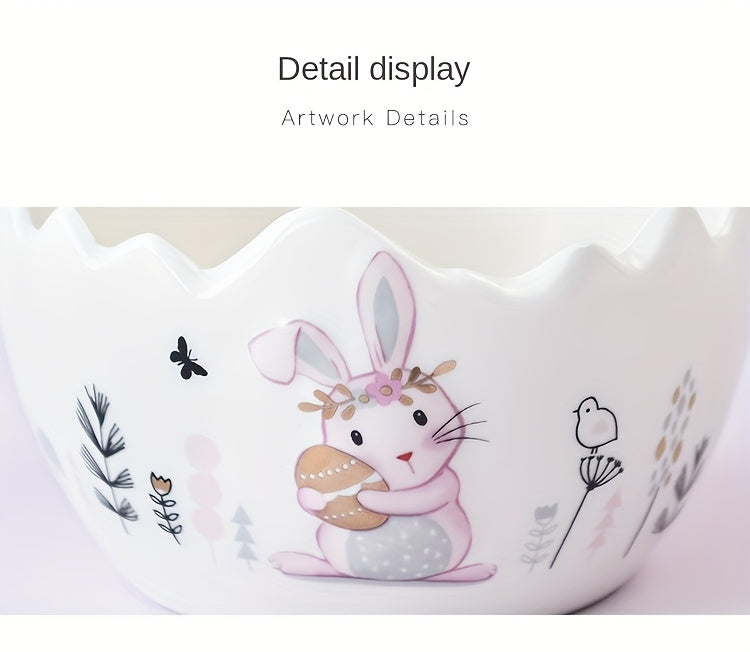 Cute Pastel Pink Ceramic Bunny Basket for Easter, Perfect for Holding Flowers Or Fruits As a Decorative Piece.