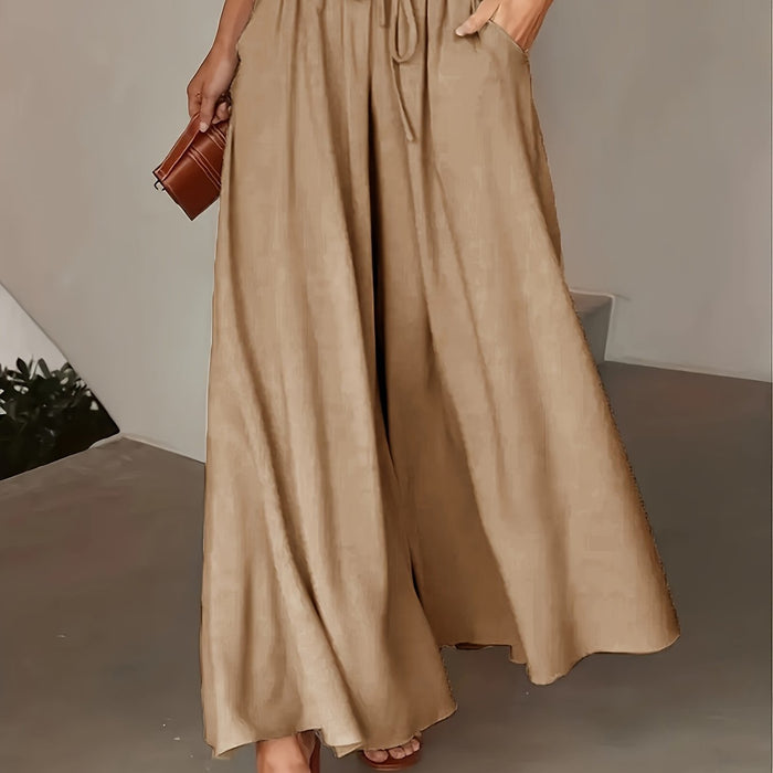 Women's Elastic Waist Wide Leg Tie-Front Pants, Casual Loose Linen Pants for Spring & Summer