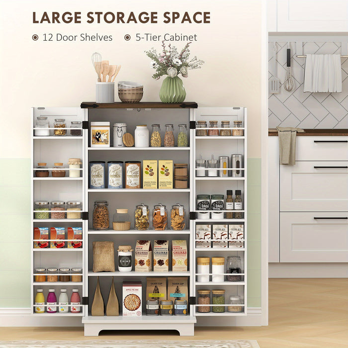 Modern White Kitchen Pantry Cabinet with Adjustable Shelves - Spacious Storage for Dishes, Utensils, and Food - Hardwood Construction, Multi-Compartment Design, Perfect for Organizing Kitchen Essentials, Kitchen Cabinets
