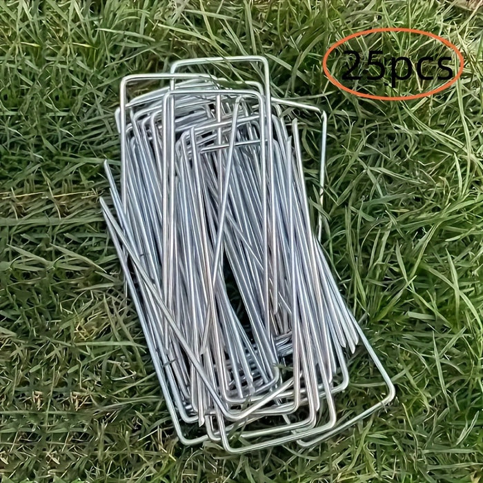 15/25pcs Galvanized Garden Landscape Pin, U-shaped Lawn Fabric Landscape Pin For Safety Garden Flower Plants Supplies, Garden Balcony Planting Supplies, Planters & Container Accessories