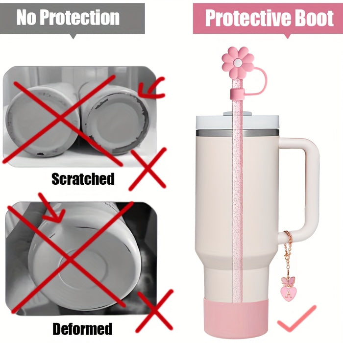 1 set of 6pcs, A, M Letter Butterfly Love Pendan Cup Accessories Set for Cup 30 OZ And 40 OZ Tumbler with Handle, Including Straw Topper Cover Cap And Boot, Straw, Cleaning Brushe, Straw - Reusable, flower camping Outdoors, O