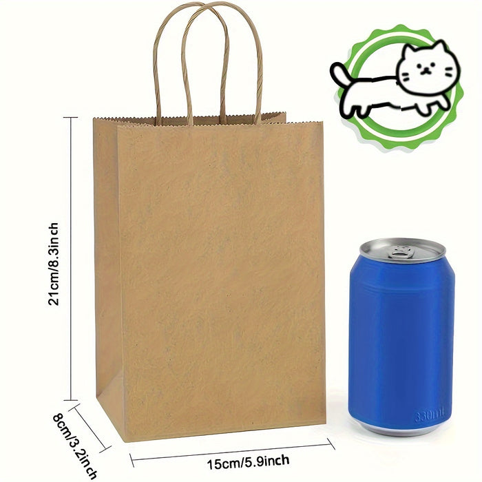 10pcs Brown Kraft Paper Gift Bags with Handles - Versatile & Reusable for Crafts, Groceries, Small Businesses, Birthdays, Weddings & Parties