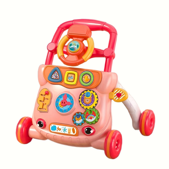 Interactive Youngsters Walker Car for Boys & Girls, 6-12 Months - Durable ABS Material, Parking Brake, Music & Educational Toys, Pink/Blue, 45cm x 32cm x 40cm
