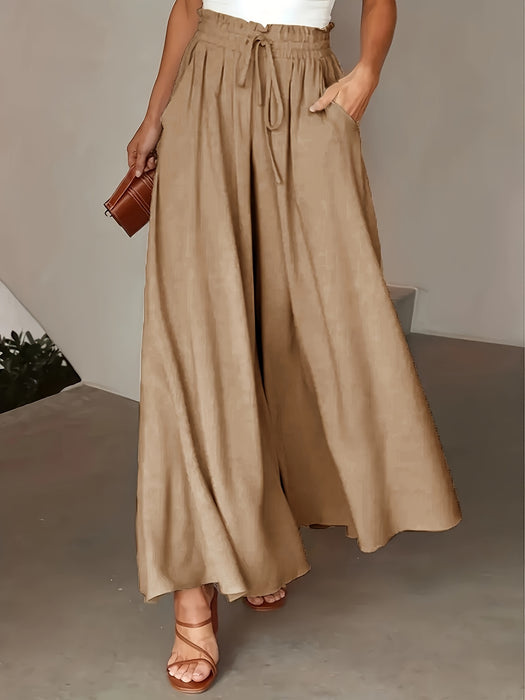 Women's Elastic Waist Wide Leg Tie-Front Pants, Casual Loose Linen Pants for Spring & Summer