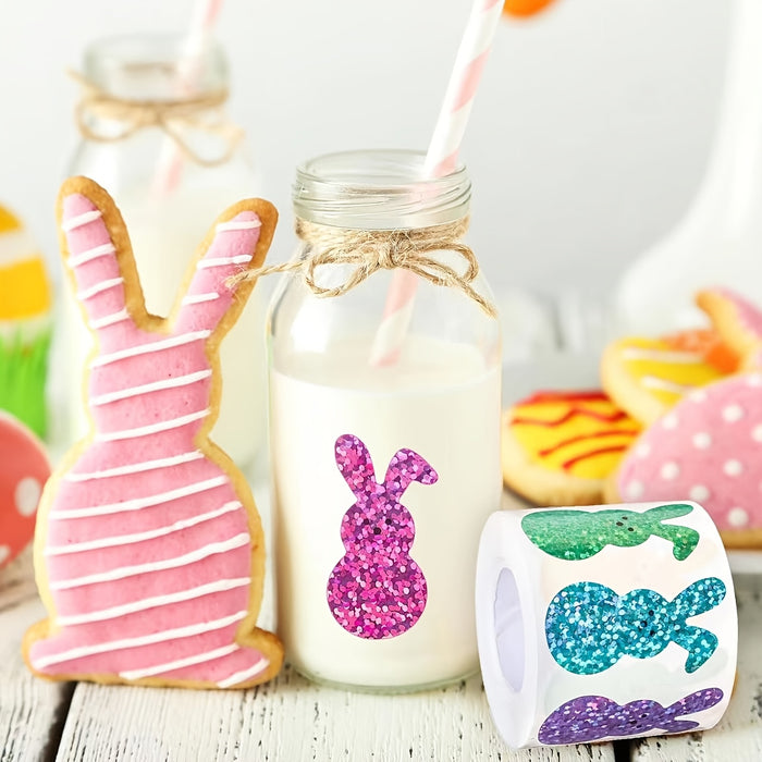 500pcs Easter Bunny Stickers - Colorful Laser-Cut Rabbit Decals, 5 Shimmering Colors, Self-Adhesive Sealing Labels for Envelopes, Journals & Party Favors