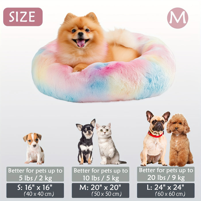 Calming Dog & Cat Bed, Donut Cuddler Warming Cozy Soft Round Bed, Fluffy Faux Fur Plush Cushion Bed For Small Medium And Large Dogs And Cats (16"/20"/24"/28"/31"/39") Christmas Gift