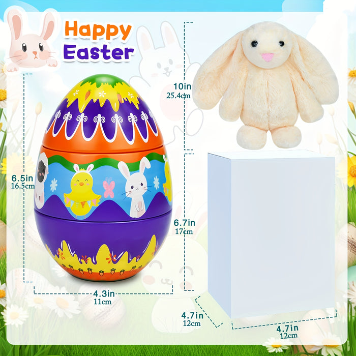 Prefilled Easter Eggs of Stuffed Animals Toys Metal Easter Eggs Filled with Plush Bunny Easter Egg Hunt Basket Stuffers for Kids